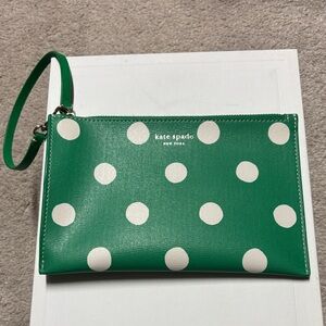 Kate Spade Green and White Polka Dot Wristlet